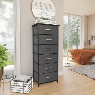 6 Drawers Dresser, Tall Dresser Vertical Storage Tower with Wooden ...