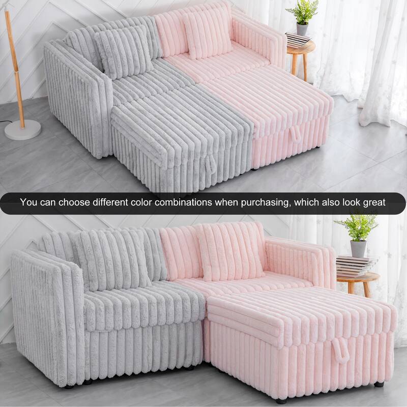 106.3" Soft U-shaped 4-Person Modular Sofa with Storage & Ottoman, Light Gray