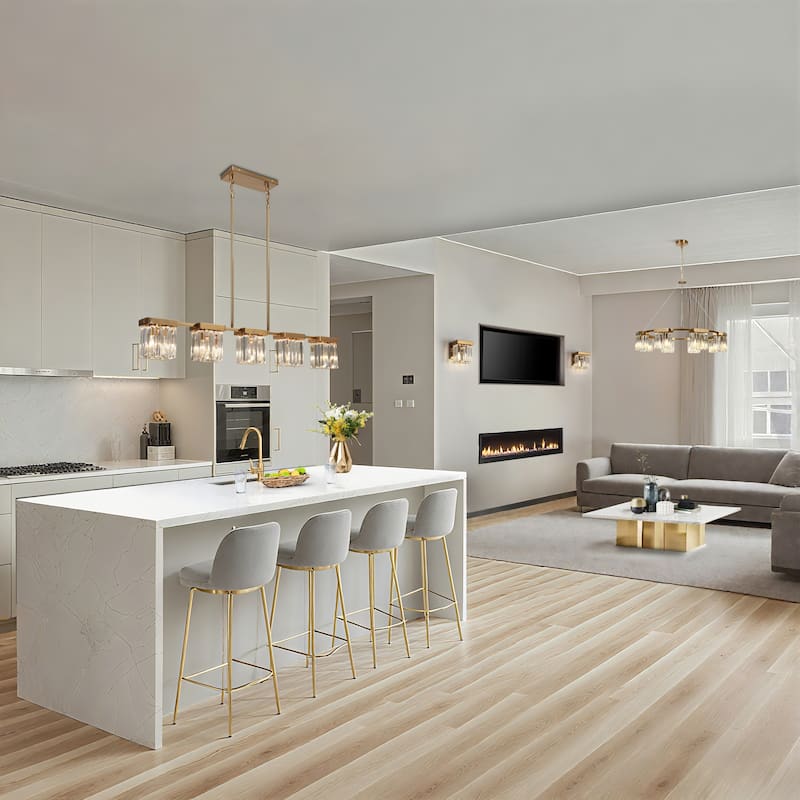 Diore Modern 5-Light Crystal Chandelier 40 in Linear Glam Brass Kitchen Island Light - L 40.2" x H 70" Max