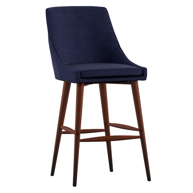 Sasha Espresso Barrel Back Counter Stools (Set of 2) iNSPIRE Q Modern - Twilight Blue Linen