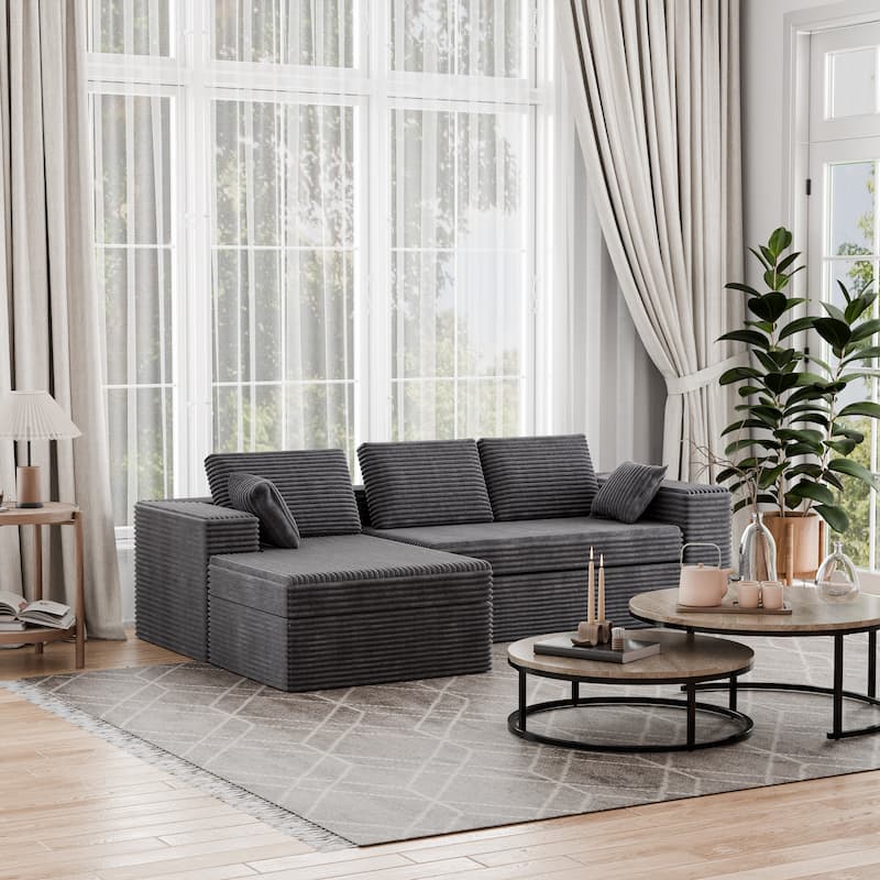 Modland 108" Gray Boneless Cloud Couch, Modular L-Shaped Sectional Sofa with Chaise, No Assembly