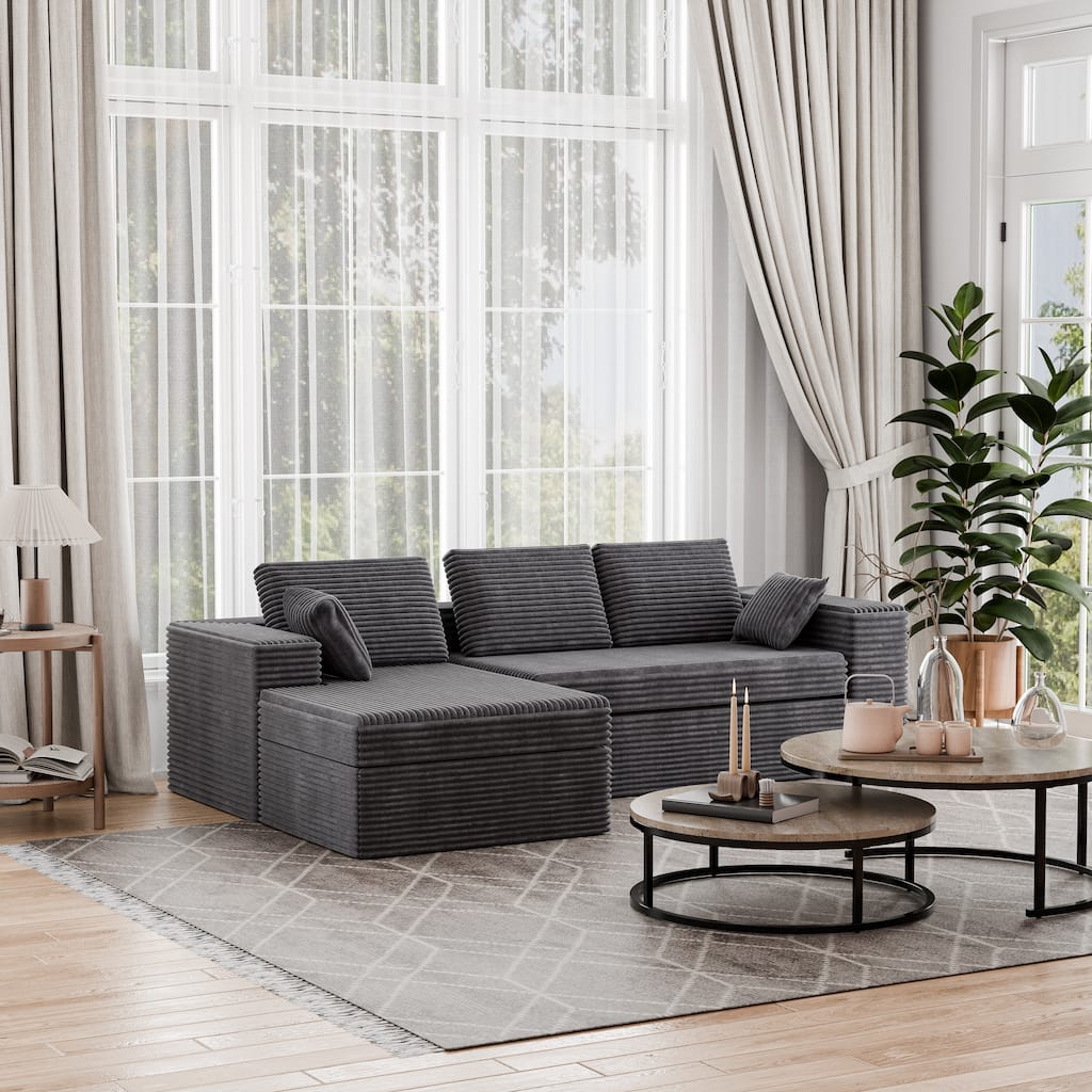 Modland 108" Gray Boneless Cloud Couch, Modular L-Shaped Sectional Sofa with Chaise, No Assembly