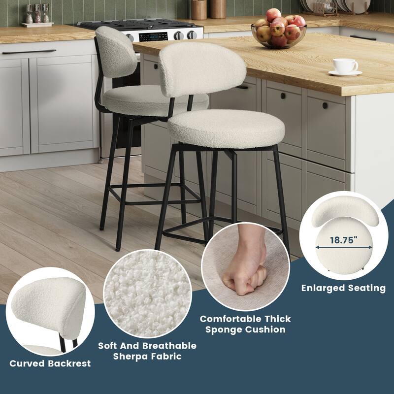 Bayville 27 Inch Faux Shearling Fabric Upholstered Swivel Counter Stool (Set of 2)