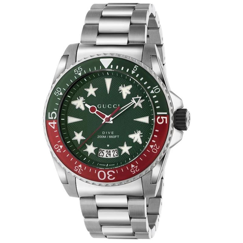 Gucci Men's Dive Green Dial Watch - Black - 6 (36)