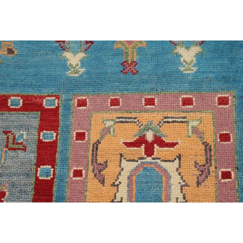 Garden Design Blue Kazak Accent Rug Handmade Wool Carpet - 4'1" x 6'0"