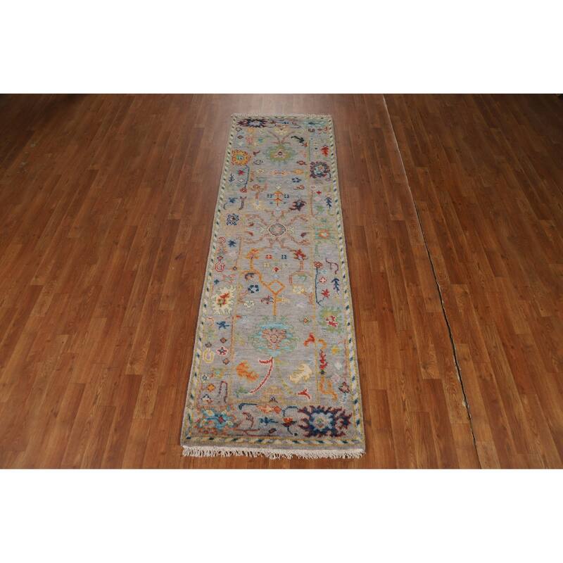 All-Over Gray Oushak Indian Runner Rug Handmade Wool Carpet - 2'6"x 8'0"
