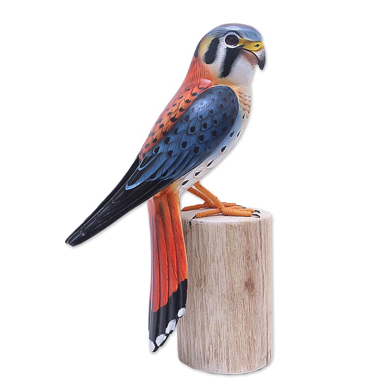 Novica Handmade American Kestrel Wood Sculpture
