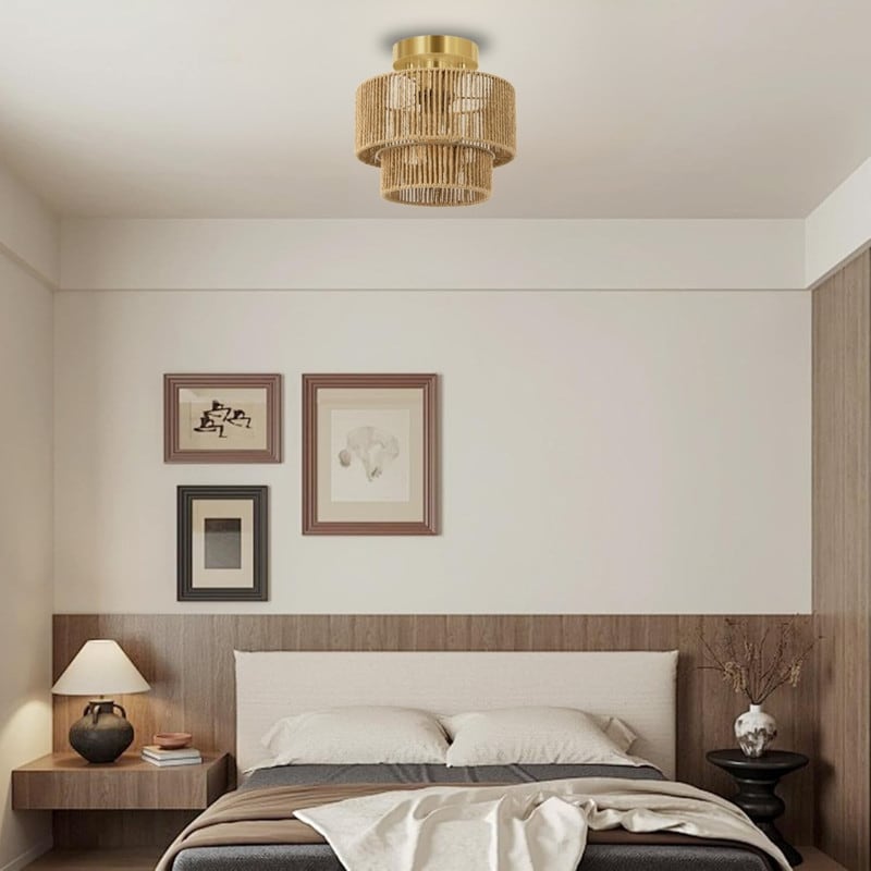 2-Tier light bulb glass metal ceiling light brown gold light fixture