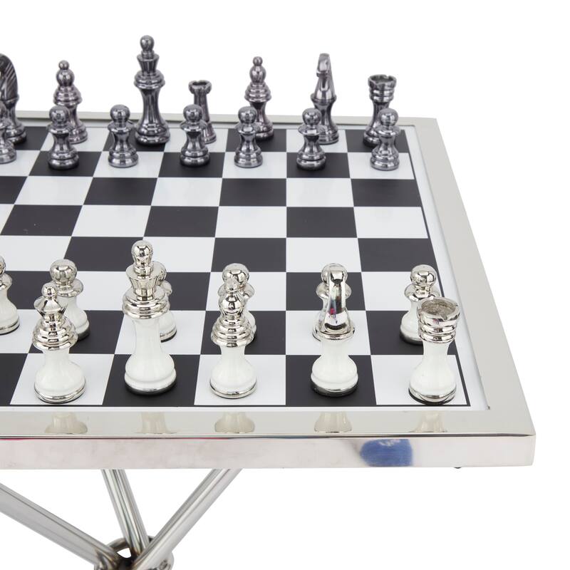 Aluminum Metal Chess Table Game Set - Gold or Silver - Roche River Decor