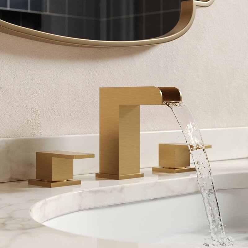 GRANDJOY 4" Waterfall Sink Faucet 3-Hole Stainless Steel Bathroom Faucet - Brushed Gold