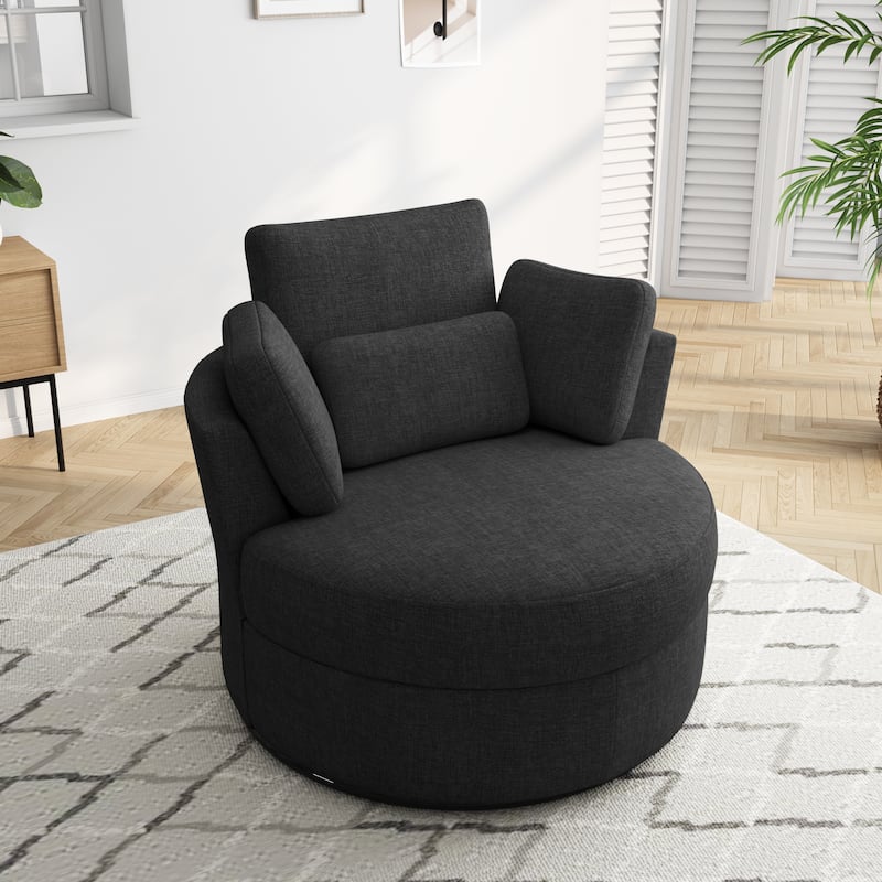 Upholstered Swivel Accent Chair with Wooden Tray Storage Ottoman