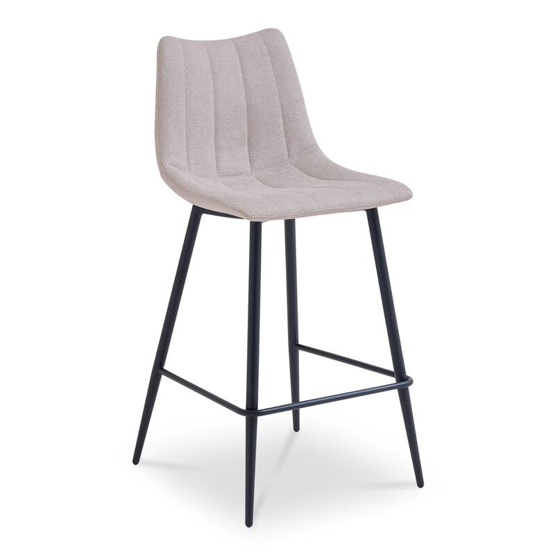 NADAAL STUDIOS Florian Counter Stool, Curved Back with Vertical Stitching and Steel Tapered Legs, Beige