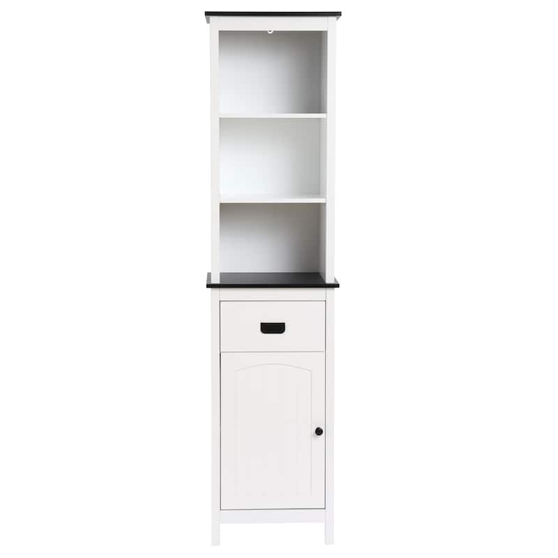 White and Black Wood Bathroom Tower Storage Linen Cabinet - 63" H x 15.75" W x 11.81" D