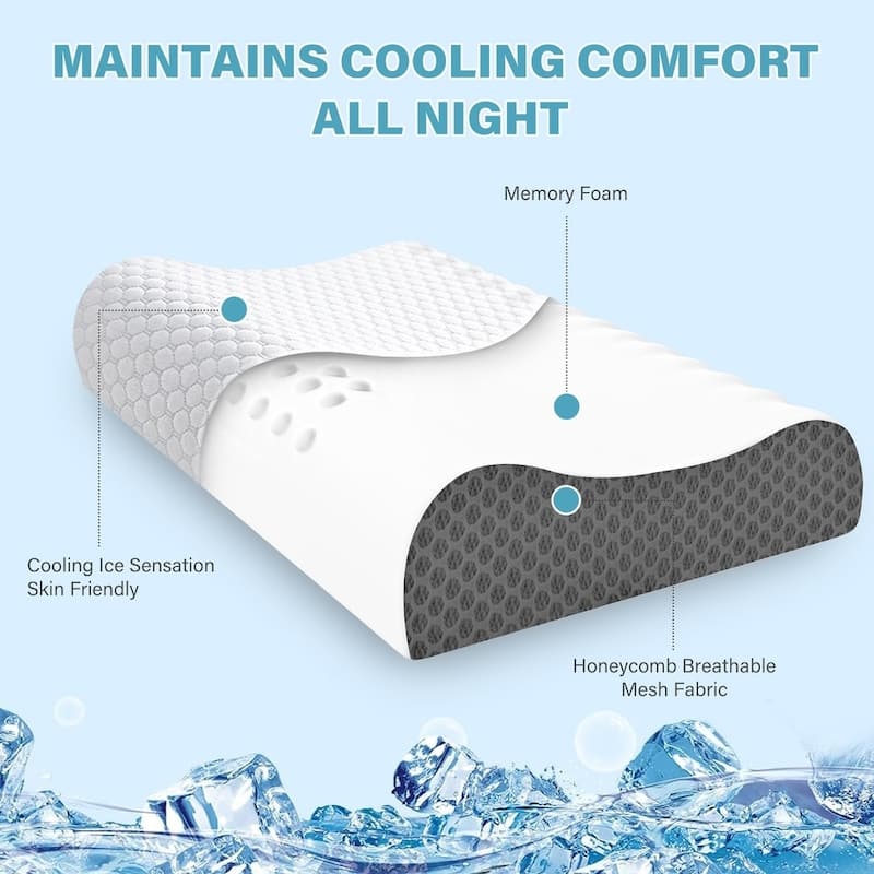 Cooling Memory Foam Wave Pillows, Ergonomic Cervical Contour Pillow