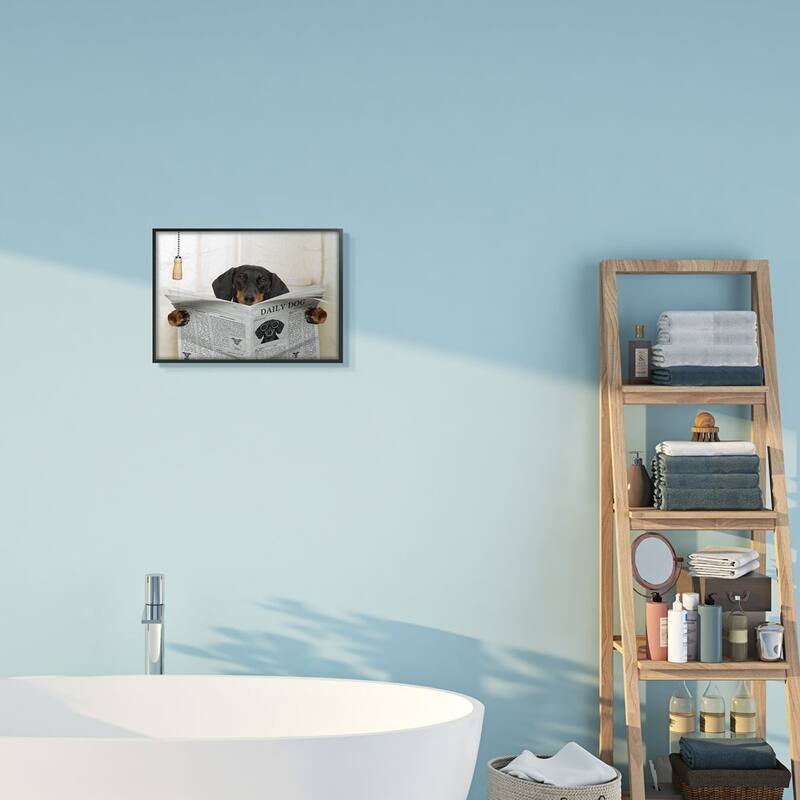 Stupell Dog On Toilet Newspaper Funny Animal Pet Design Framed Wall Art