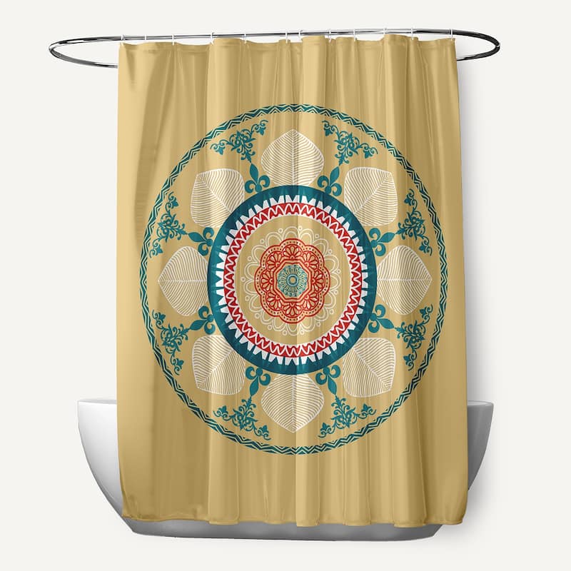 71 x 74-inch Stained Glass Geometric Print Shower Curtain - Yellow