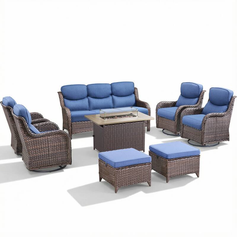 Pocassy Outdoor Fire Pit Sofa Swivel Chairs Conversation Set