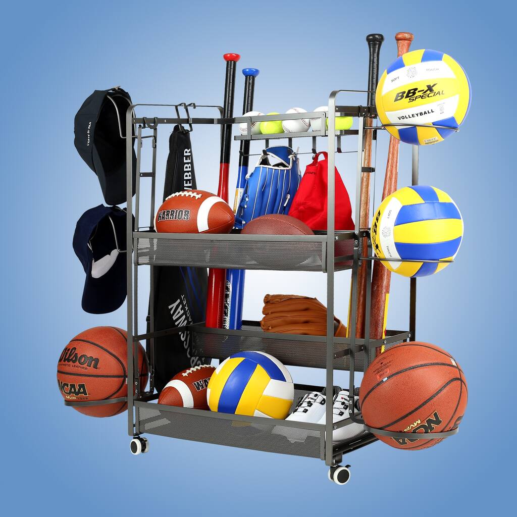 JUBAO Sports Equipment Garage Organizer Sport Balls Storage Rack Organizer