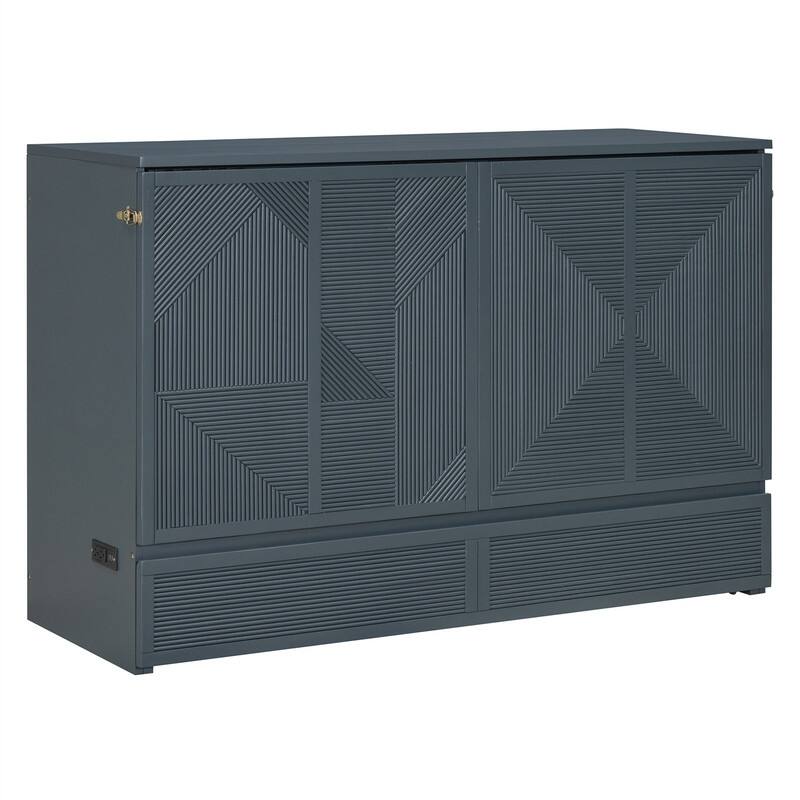 Full/Queen Size Murphy Bed Wall Bed with a Large Storage Drawer, Foldable Murphy Cabinet Bed with USB Ports and Outlets