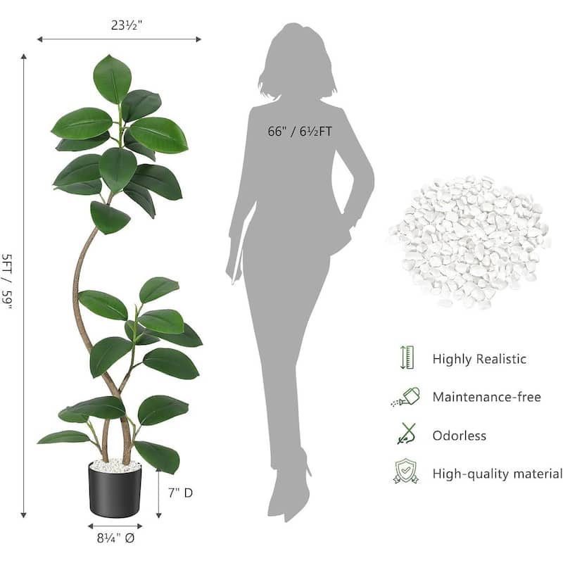 Artificial Plant Faux Fiddle Leaf Fig Tree with Black Sphere Resin Planter