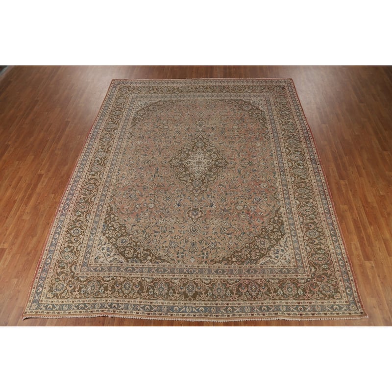 Traditional Mashad Persian Area Rug Hand-Knotted Wool Carpet - 9'10" x 11'11"