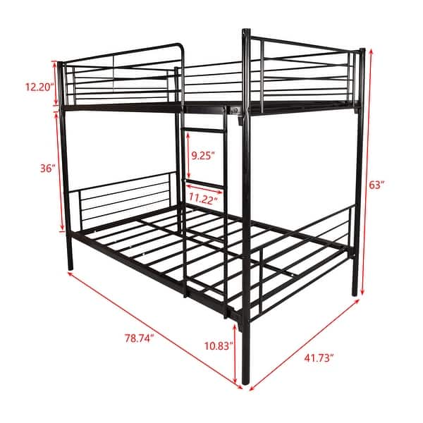 dimension image slide 1 of 2, Twin Over Twin Metal Bunk/Loft Bed Frame, Frame Bed, No Noise