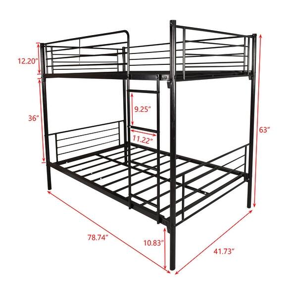 dimension image slide 1 of 2, Twin over Twin Metal Bunk Bed with Ladder