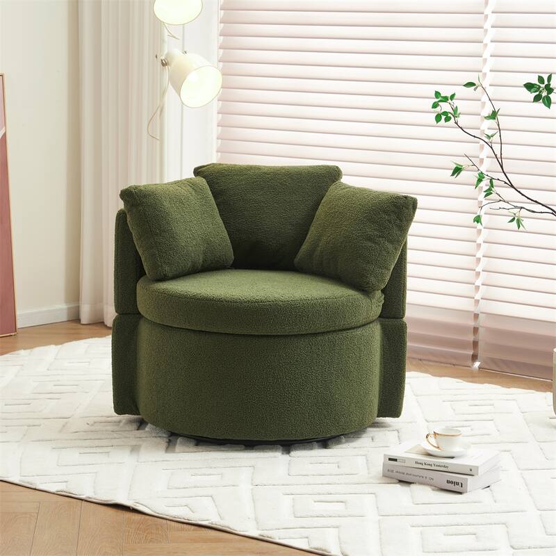 Teddy Fabric Swivel And Storage Chair With Back Cushion