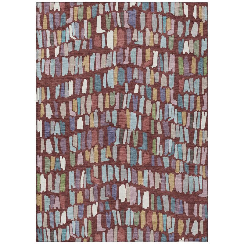Machine Washable Indoor/ Outdoor Modern Mosaic Chantille Rug
