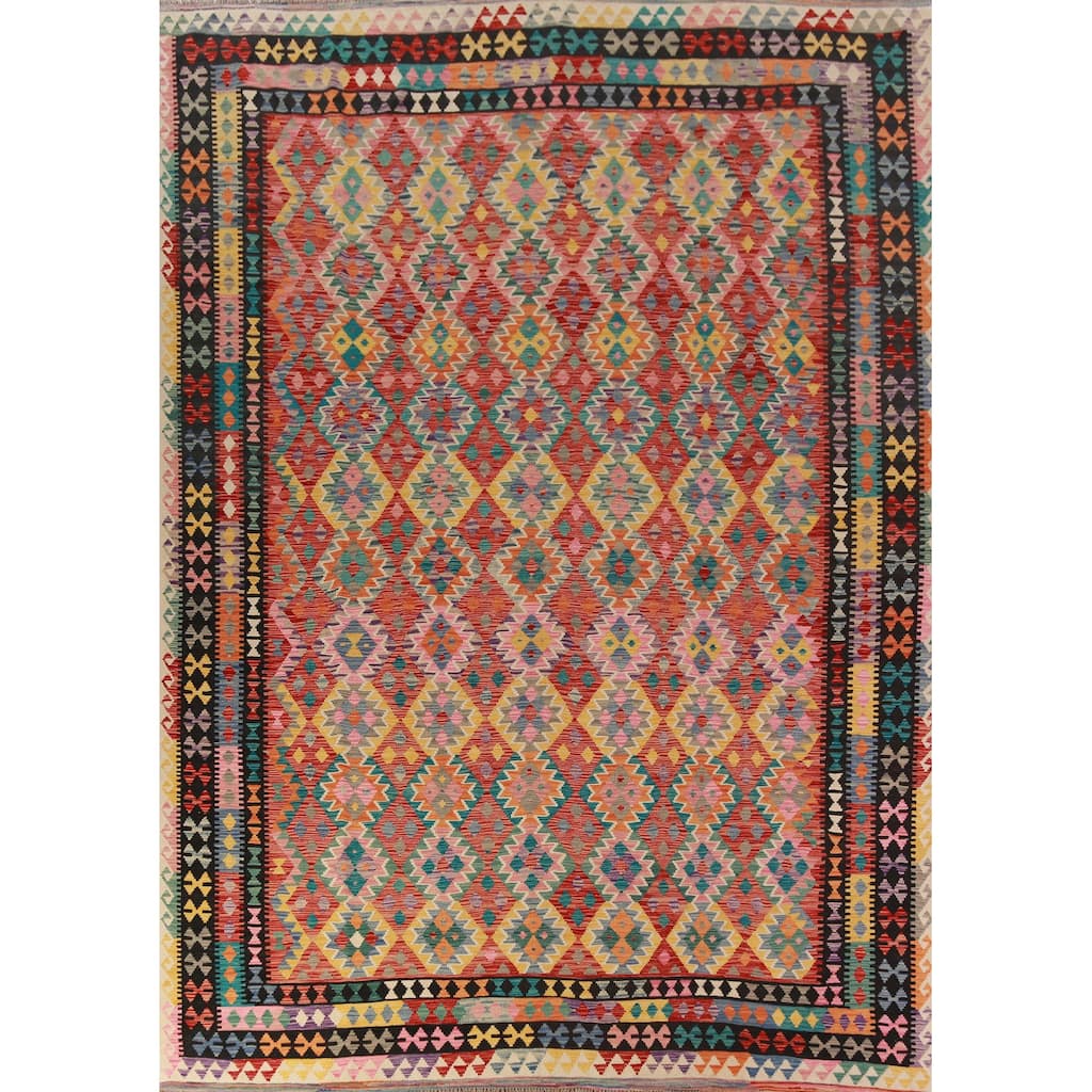 Reversible Kilim Oriental Area Rug Flatweave Geometric Wool Carpet - 9'11"x 13'0"