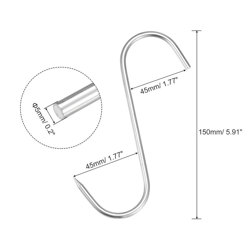 Meat Hooks, Stainless Steel S-Hook, Meat Processing for Chicken 6Pcs - Silver Tone - 5.91 inch
