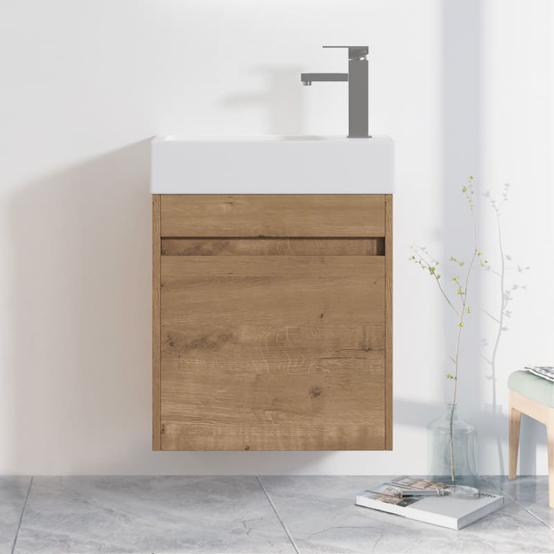 18 Inch Single Sink Bathroom Vanity with Soft Close Door, 18x10 - Imitative Oak