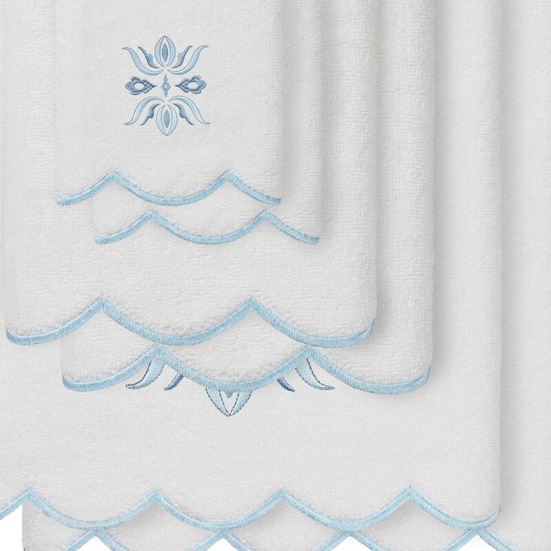 Authentic Hotel and Spa 100% Turkish Cotton FLOWER CREST Scallop Towel Collection