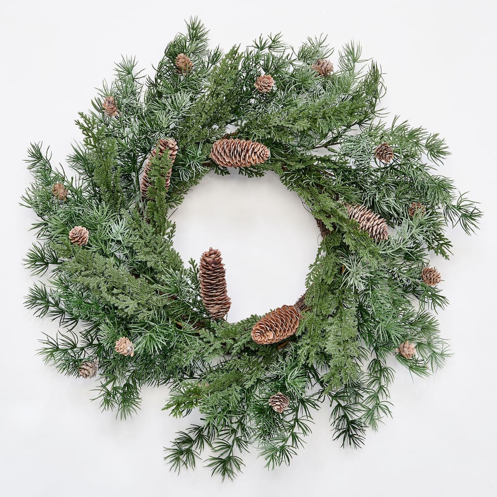24" Artificial Christmas Pine, Hemlock and Pinecone Wreath - 24
