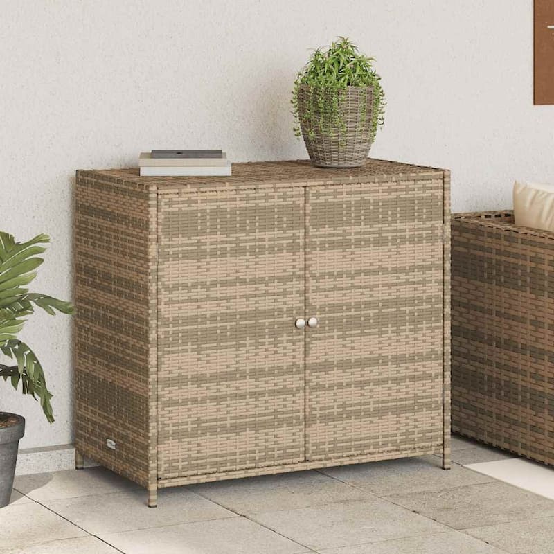 vidaXL Patio Storage Cabinet Box Outdoor Garden Tool Organizer Poly Rattan - 32.7" x 17.7" x 29.9"