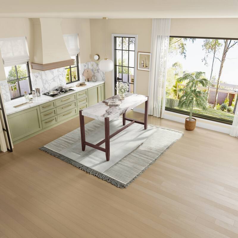 Roomfitters 47.5" Counter Height Dining Table, Faux Marble Bar Table with Rubberwood Legs, Modern Tall Kitchen Table, White