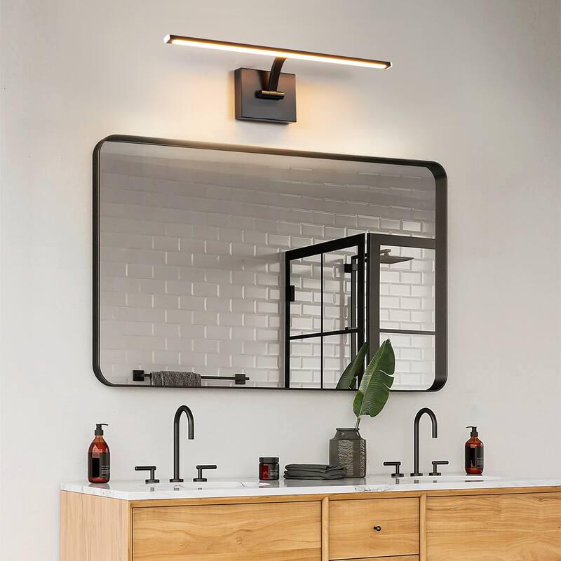 Modern 1-Light Industrial Matte Black Linear Adjustable Integrated Dimmable LED Vanity Light/ Picture Light