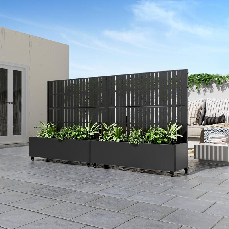 Raised Garden Bed Planter with Trellis Movable Planter Box with Lockable Wheels