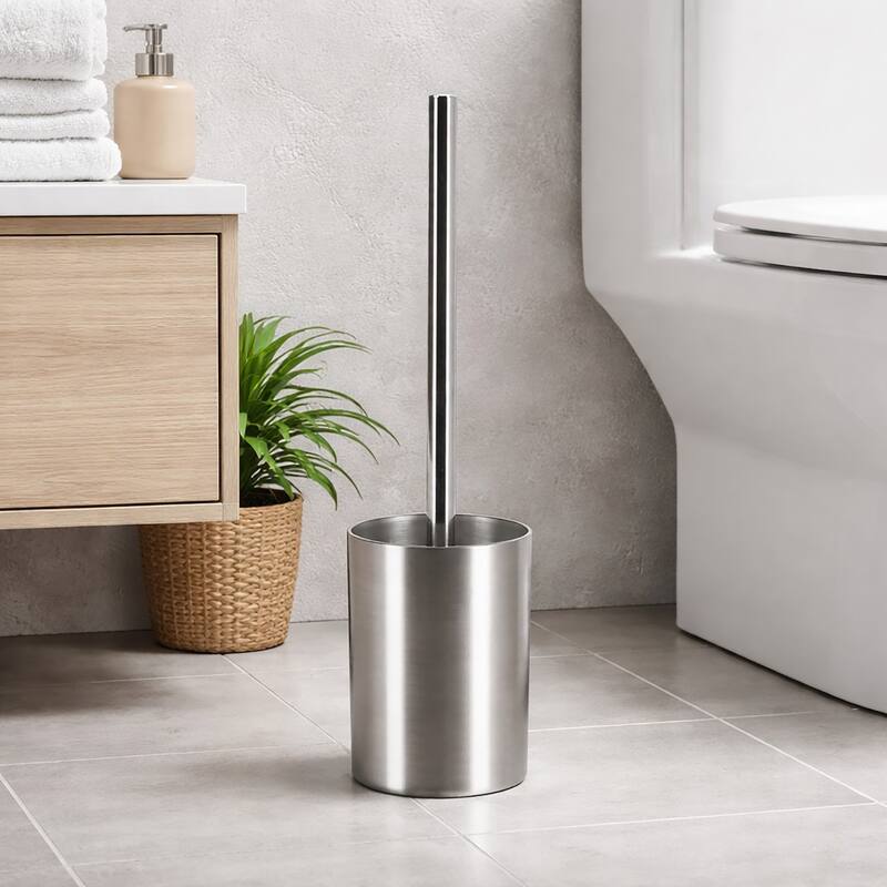 Toilet Brush and Holder Set NOUMEA Silver Brushed Aluminum - 3.12" L x 3.12" W x 14.12"H