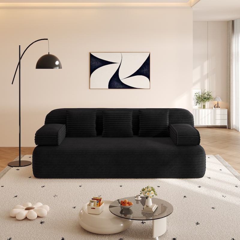 78.7-Inch Convertible Sofa Bed, 2-in-1 Frameless 3-Seater Couch with Plush Corduroy Fabric for Small Spaces