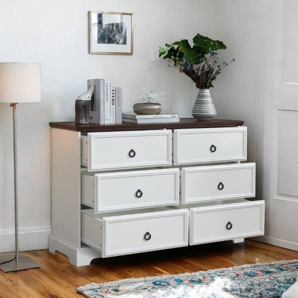 Modern 6-Drawer White Dresser with Rustic Oak Top - Bed Bath & Beyond - 42373887 Modern 6-Drawer White Dresser with Rustic Oak Top - Bed Bath & Beyond - 42373887