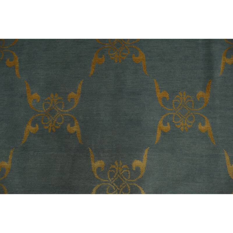Hand Knotted Oriental 100% Wool Carpet Modern All-Over Navy Blue & Blues Modern Area Rug - 10' 1'' X 8' 2''