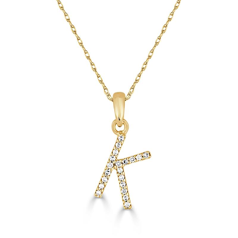 Joelle Collection 1/10 ctw Diamond Initial Pendant Necklace 14K Gold adjustable 16 to 18 inch Chain - Personalized Gift - K - Yellow