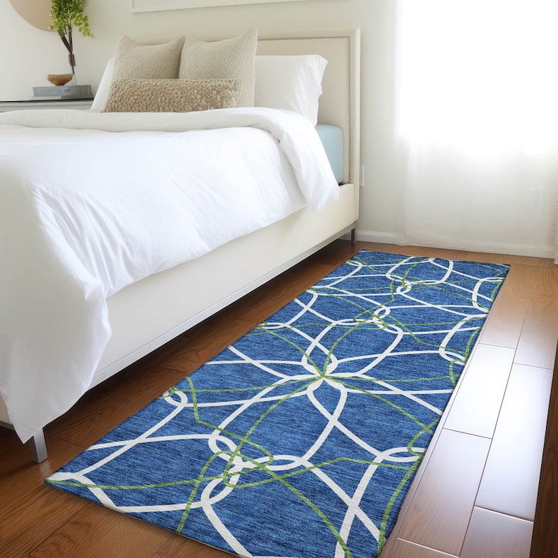 Premium Washable Super Soft Modern Floral Mayfield Rug - Navy - 2'3" x 7'6"