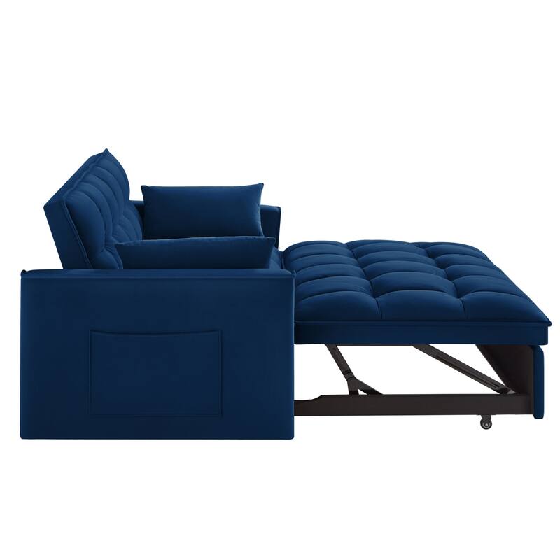 4 in 1 Convertible Loveseat Sofa Couch w/ Armrests & Storage Pockets, Tufted Pull-out Sofa Bed w/ Adjustable Backrest & Pillows
