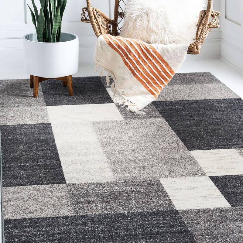 World Rug Gallery Modern Boxes Design Non-slip (Non-skid) Area Rug - 6'6" x 9' - Gray