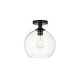 preview thumbnail 22 of 35, 1-light Flush-mount Ceiling Fixture w/ 10-in. Spherical Clear Glass Shade Black