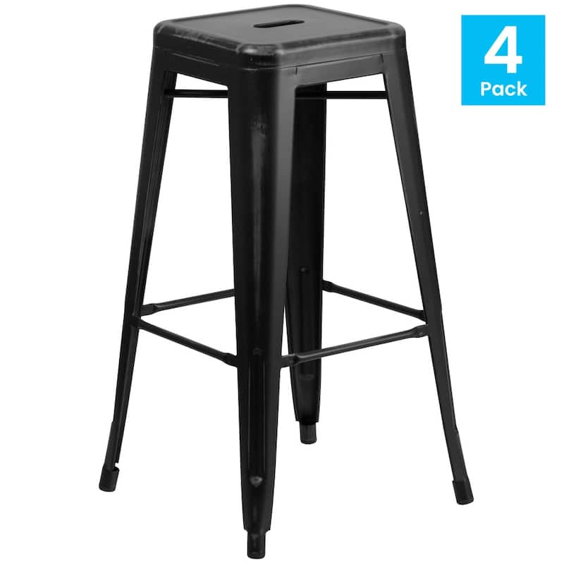 4 Pack 30"H Backless Distressed Metal Indoor-Outdoor Barstool