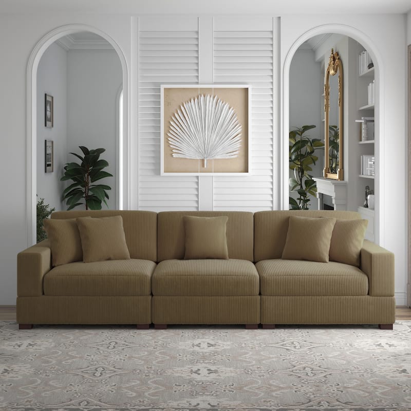 Corduroy Couch Modular Sectional Sofa with Pillows