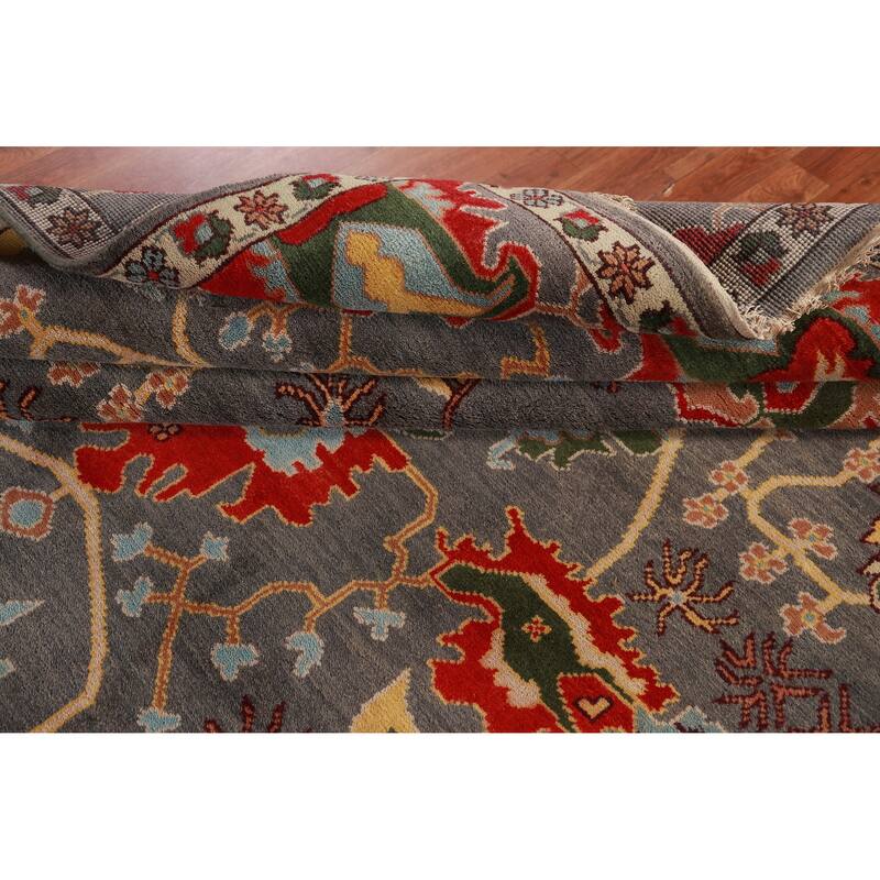 Floral Gray Oushak Oriental Area Rug Handmade Wool Carpet - 9'1" x 12'2"